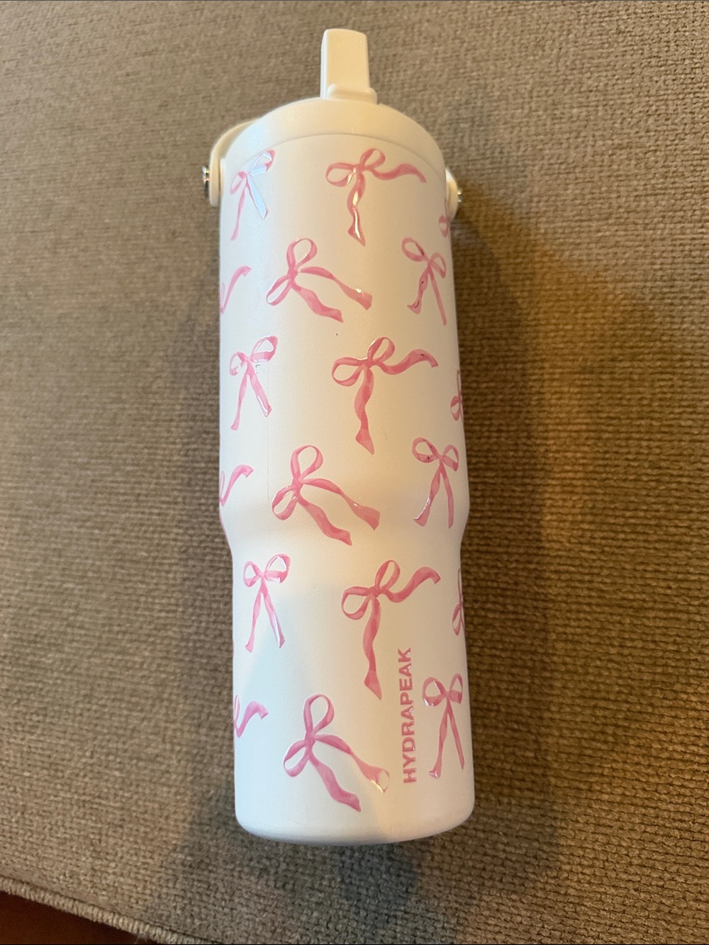 Hydrapeak White & Pink Ribbon Insulated Water Bottle-non-breakable